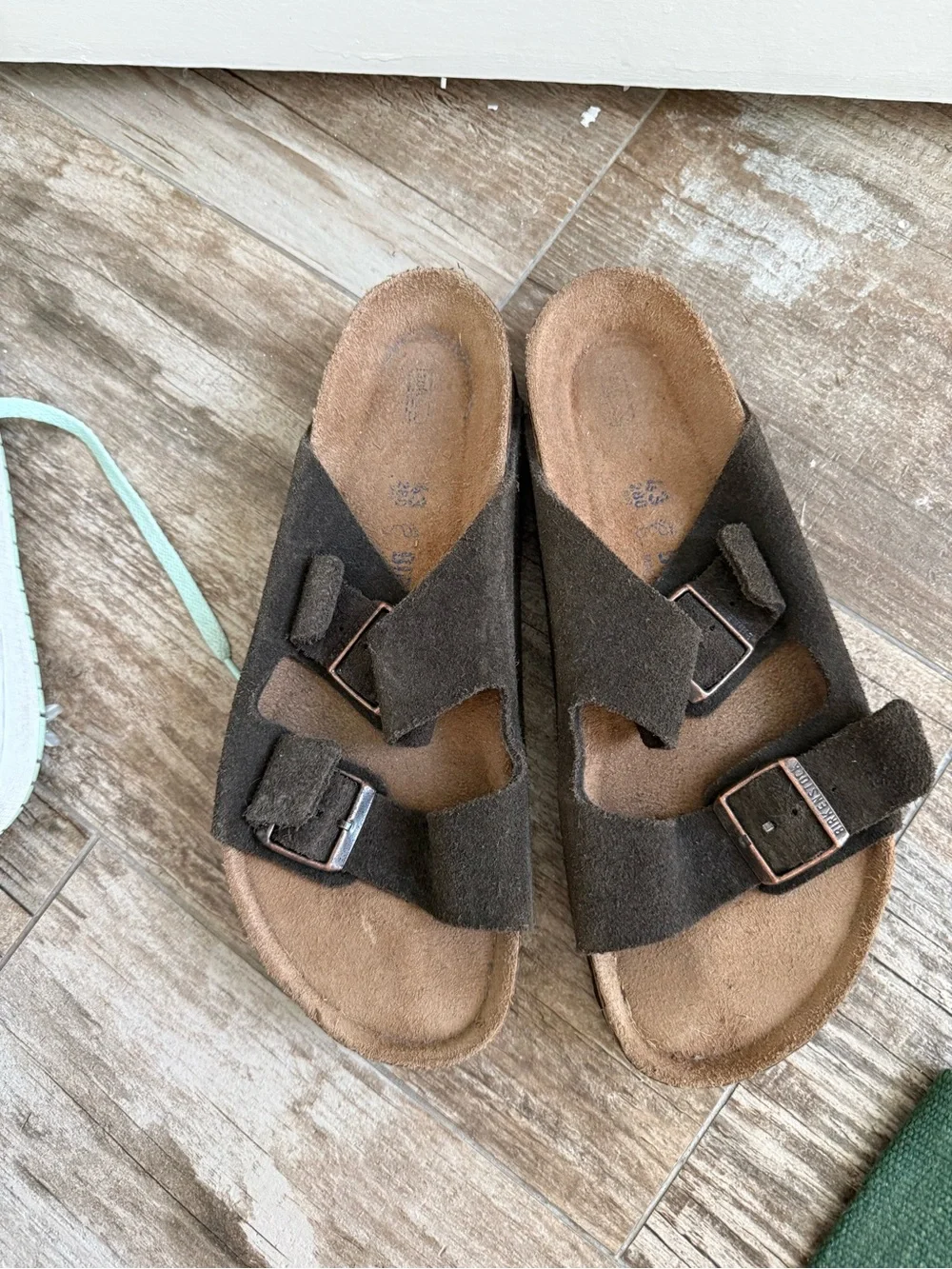 Birkenstock Dark Brown Suede Two-Buckle Slide Sandals for Men